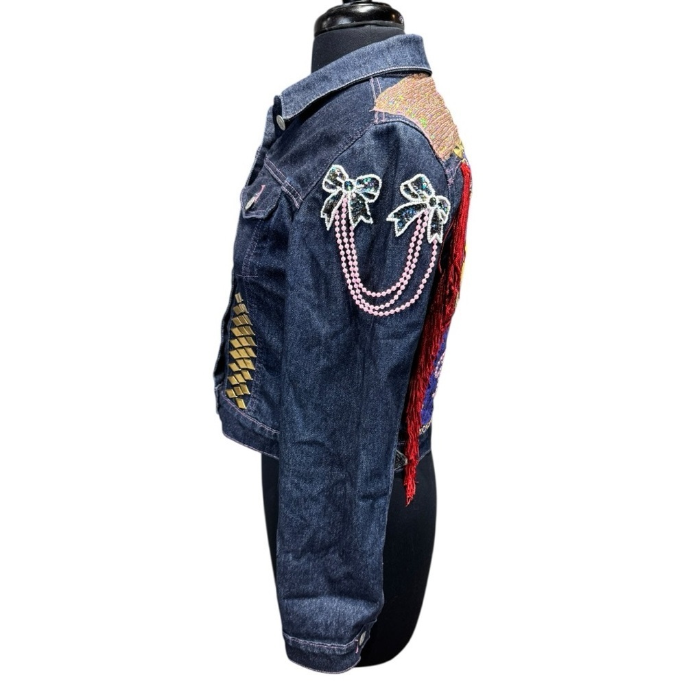 Vintage Polo Jeans Co “Stay Gold”  Embellished Cropped Denim Jacket Size S - Picture 4 of 8